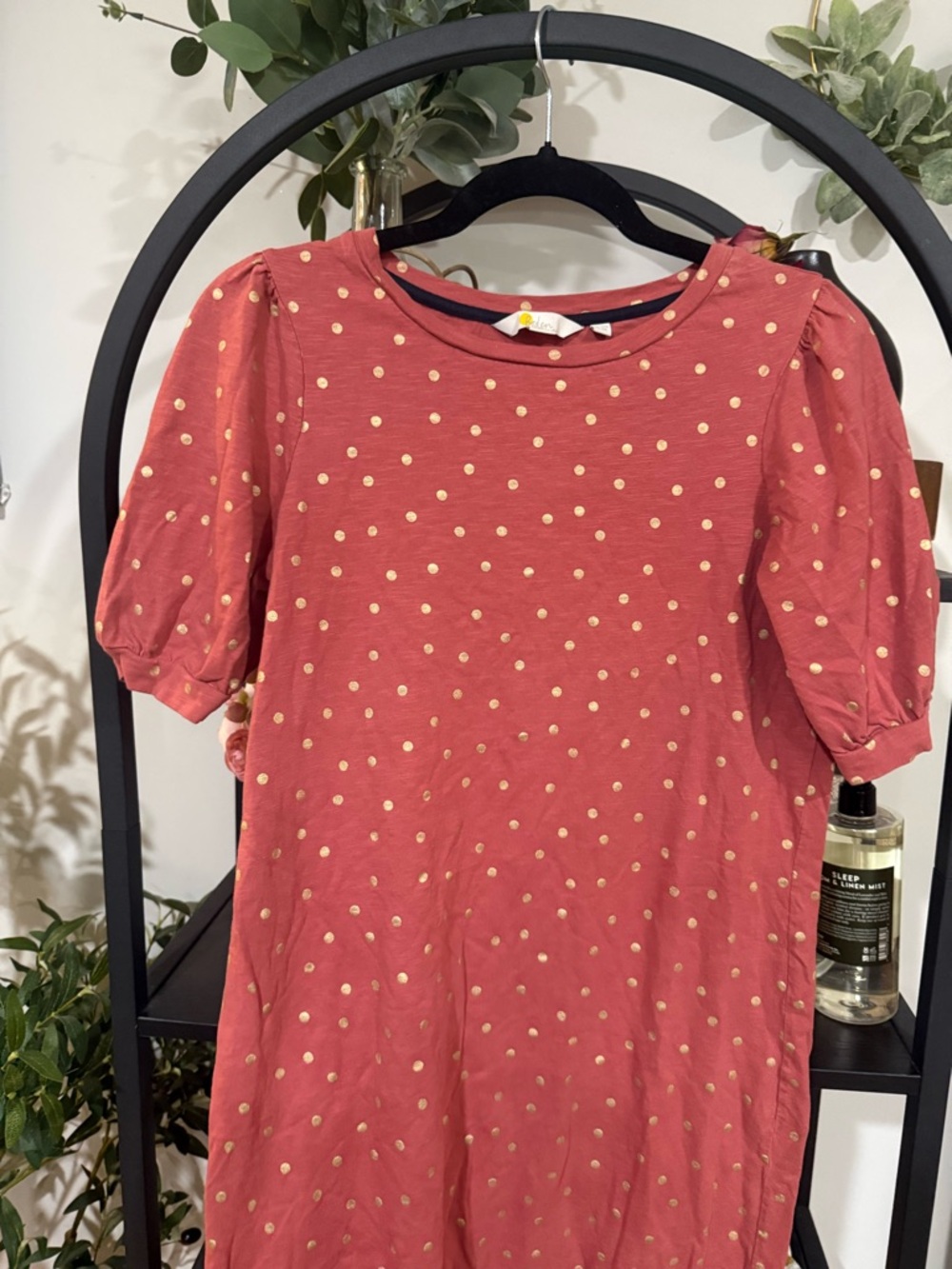 Boden Coral Pink Gold Polka Dot Dress Puff Sleeve Cotton Mini Size 6 Preppy - Picture 6 of 7